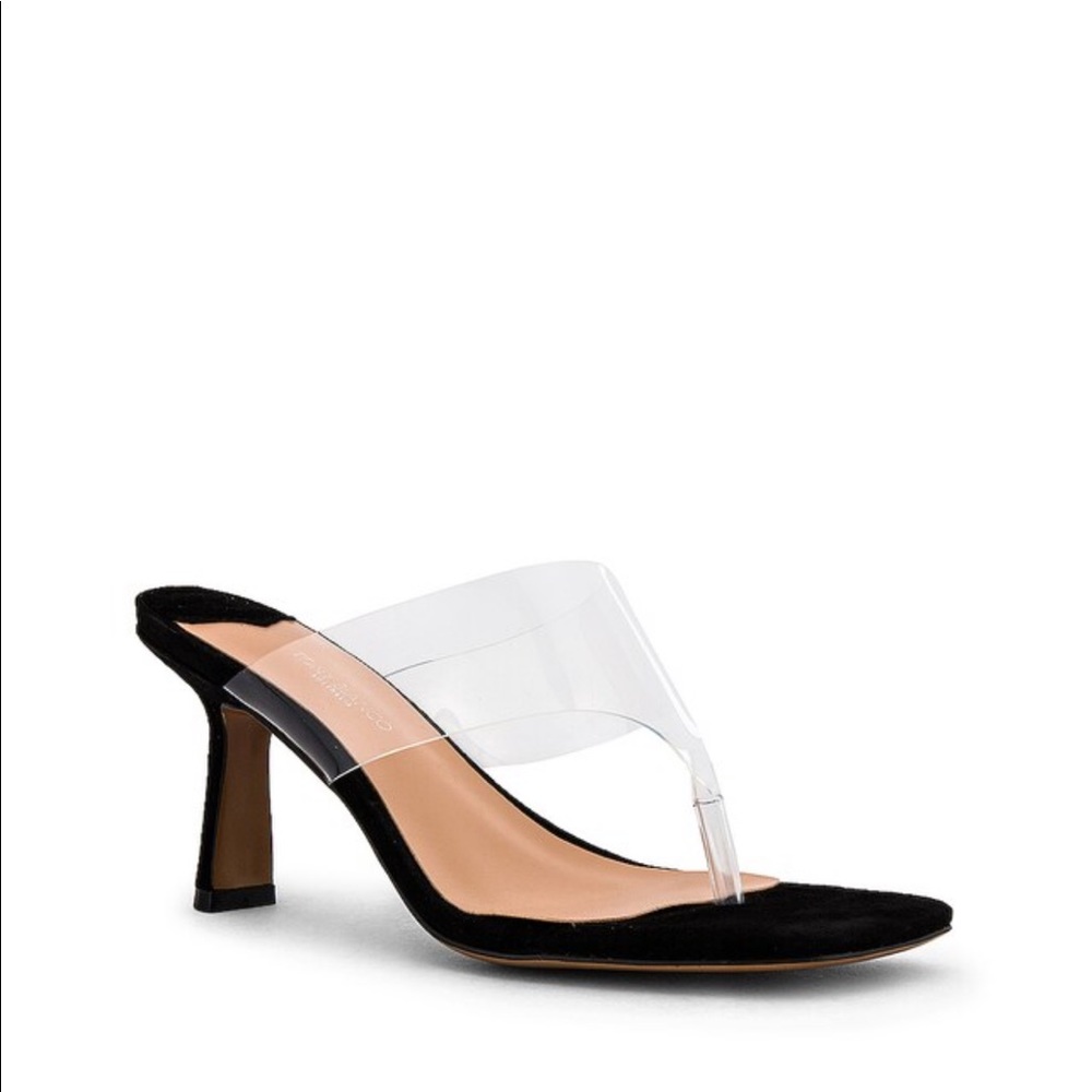 NIB Revolve Tony Bianco Bridgette Sandal in Vynalite & Black Suede